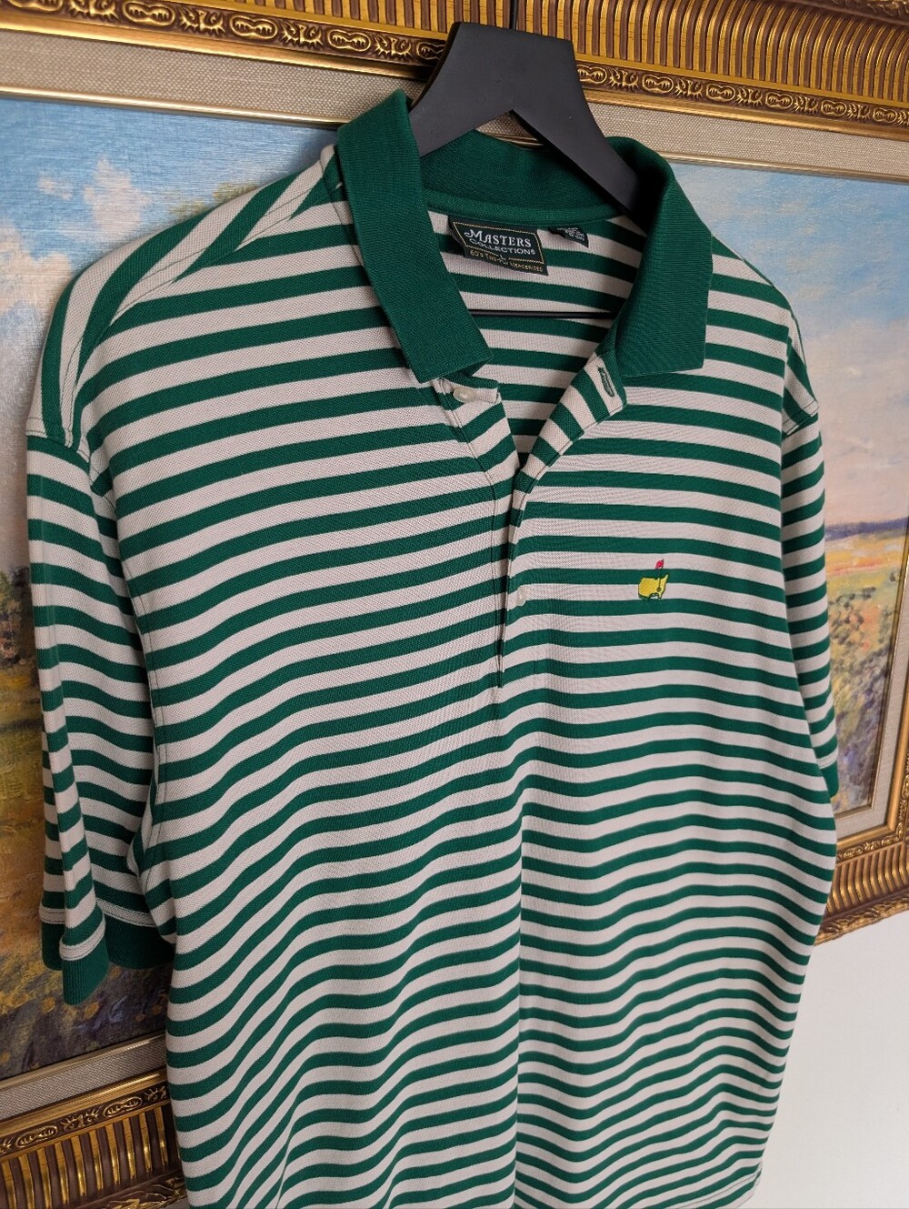 Masters Collection Green & White Striped Polo with Embroidered Logo